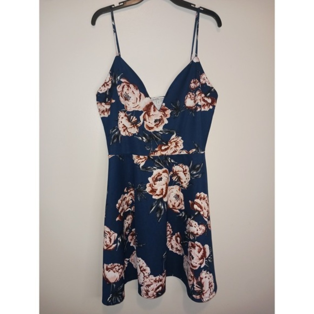 Charlotte‎ Russe Classic Fit & Flare Y2K Navy Floral Cottagecore Mini Dress L